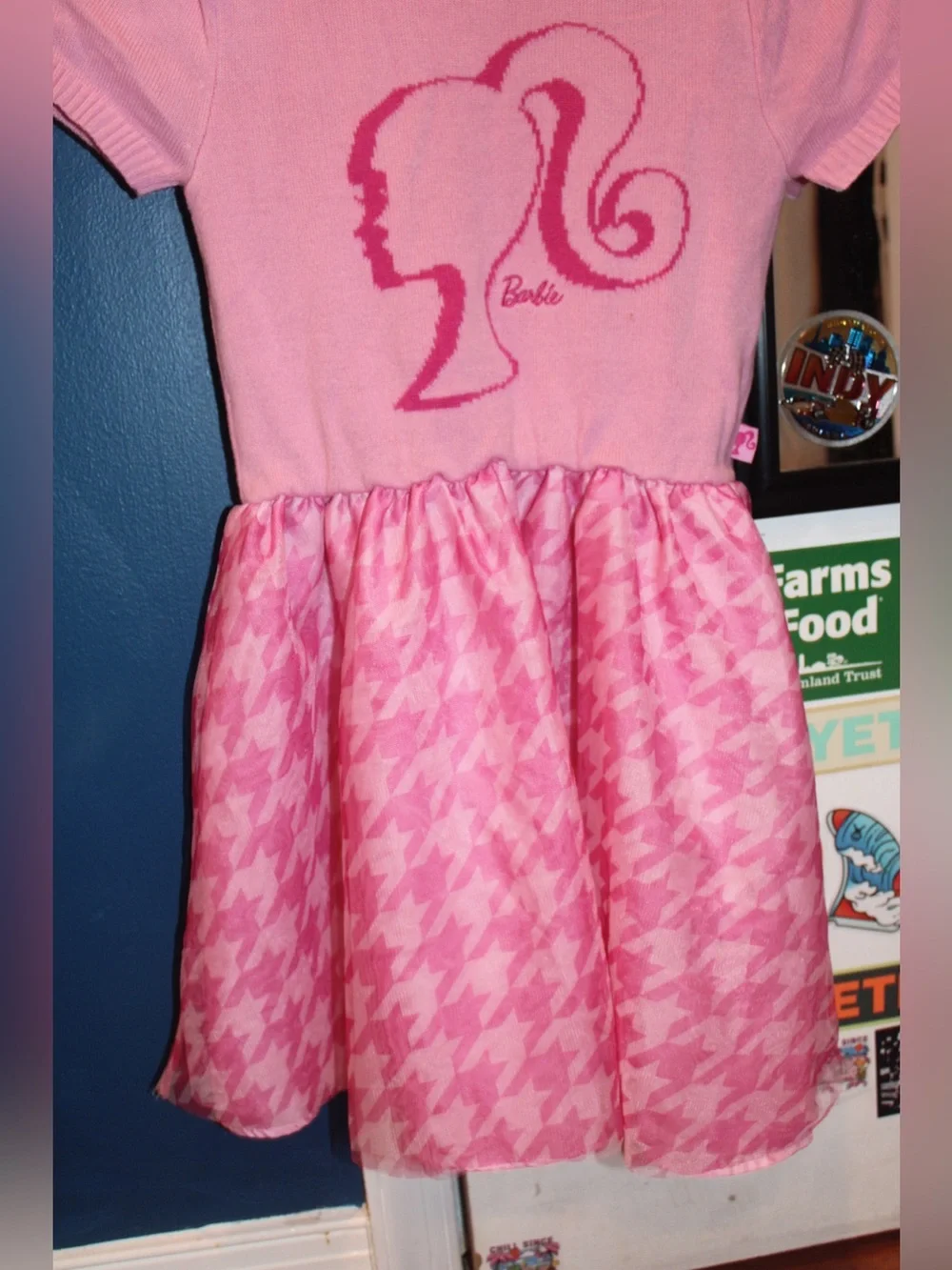 Mattel Barbie Girl Sweater Knit Tutu Dress Pink Houndstooth Size Medium 7/8